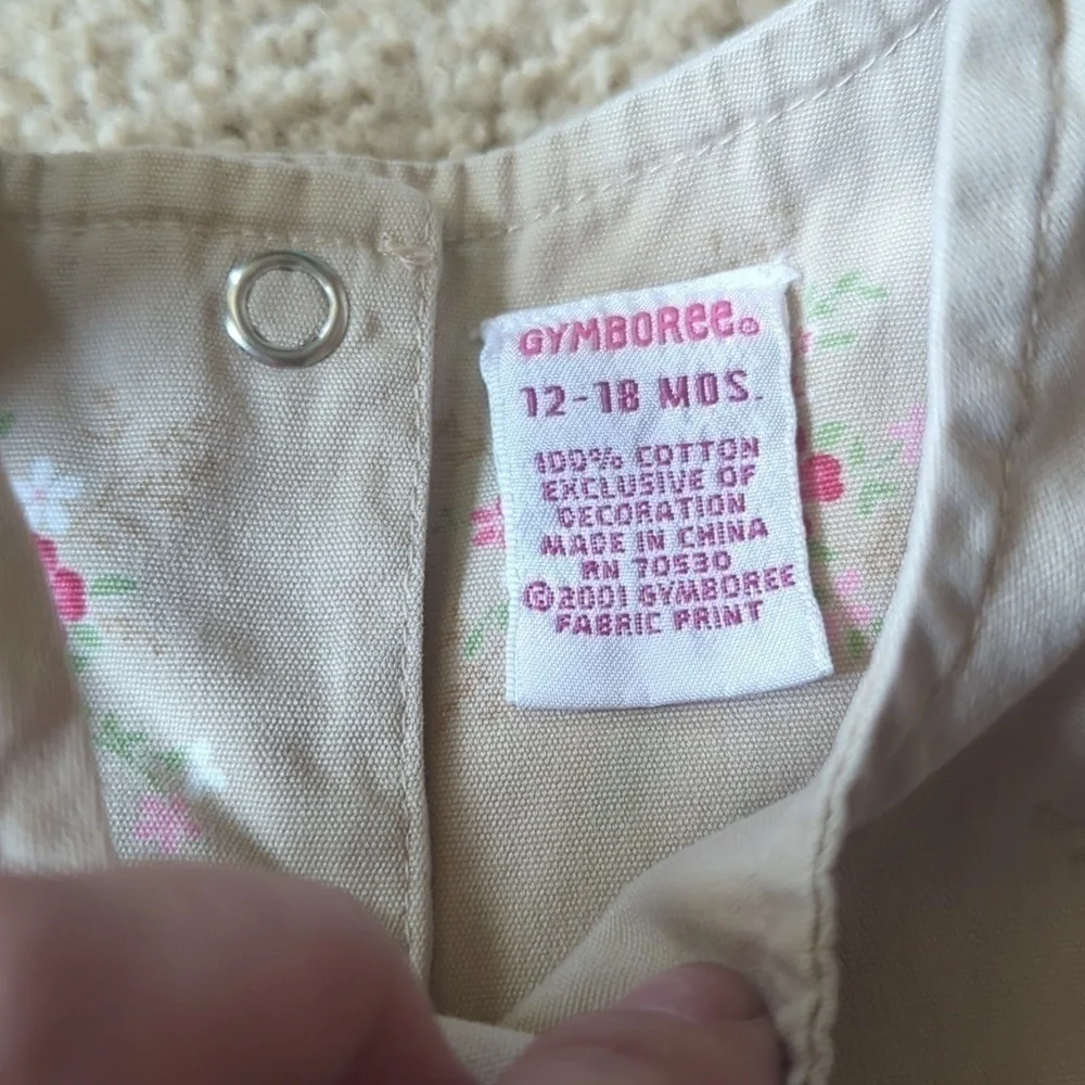 Gymboree Tan with Pink Floral Sleeveless Long Pants Jumpsuit Size 12-18 Months